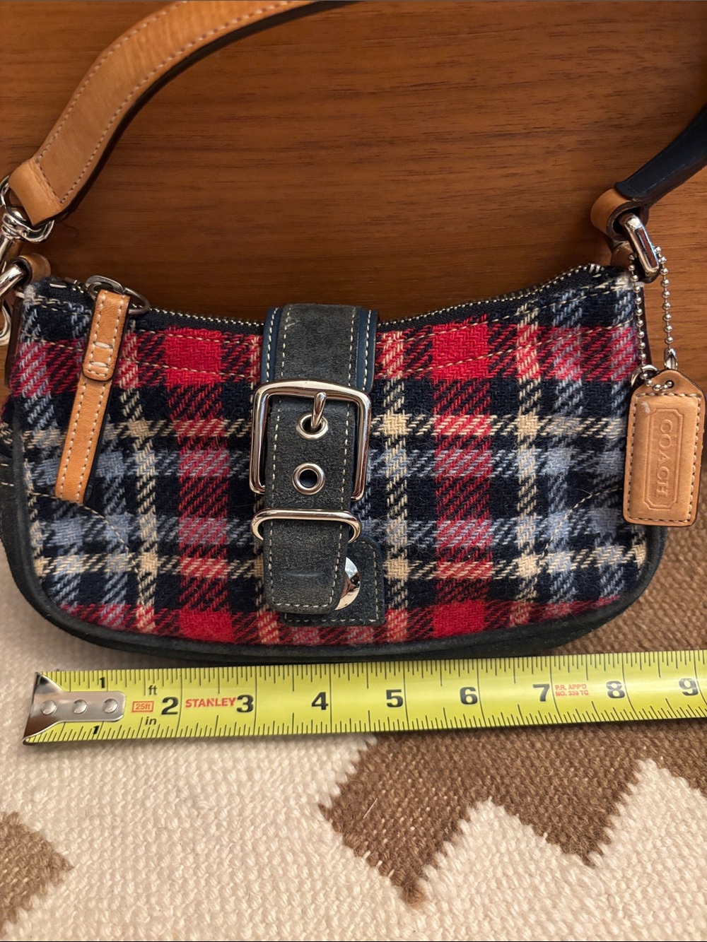 COACH Y2K EUC PLAID SHOULDER BAG, suede  & wool